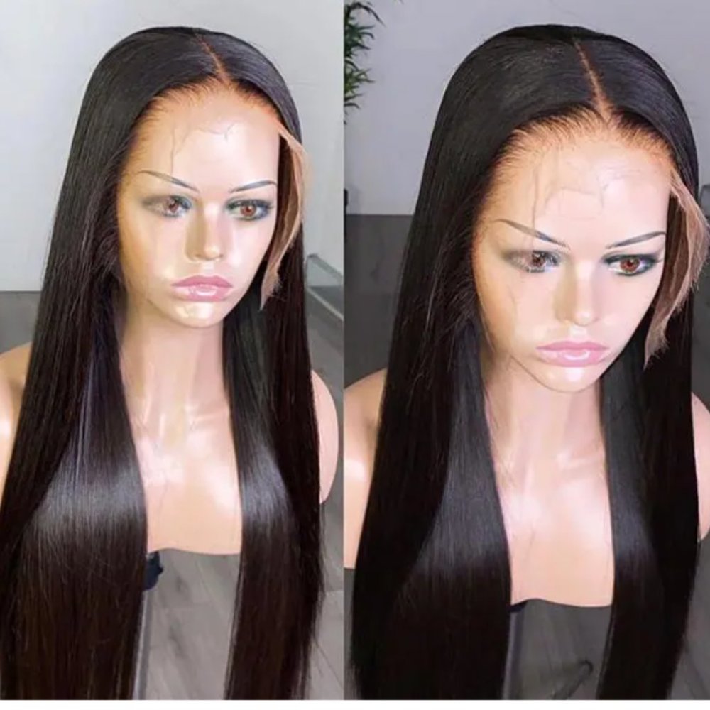 20" Black Frontal Lace Wig Pre Plucked Human Hair Wig Straight Invisible HD Lace